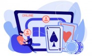 Online casino illustration with cards, chips and mobile player